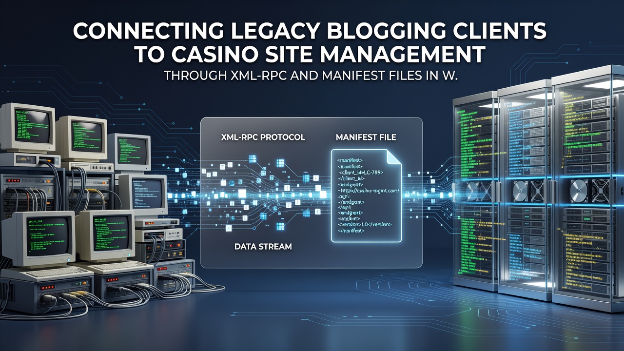 Schermafbeelding van een WordPress XML-RPC configuratie voor casino blogs met manifest bestand