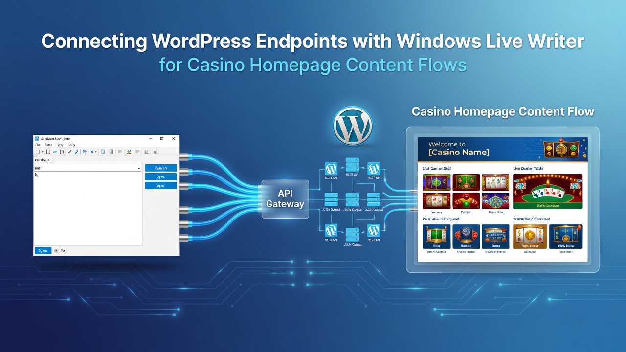 Illustratie van Wordpress-eindpunten en Windows Live Writer integratie voor casino contentstromen