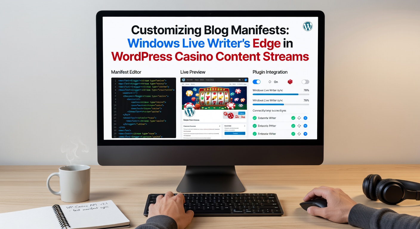 Voorbeeld van een geoptimaliseerde Windows Live Writer-interface met casino-gerelateerde categorieën en media-preview