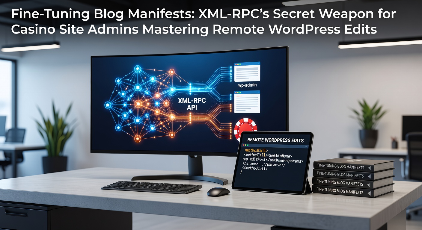 Schermafbeelding van een WordPress XML-RPC configuratiescherm met blog-manifest aanpassingen voor casino-content