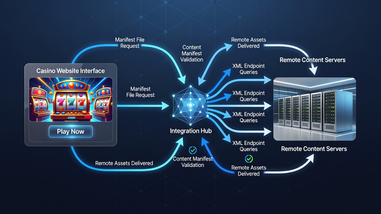 Screenshot van XML-configuratie in een casino content management systeem
