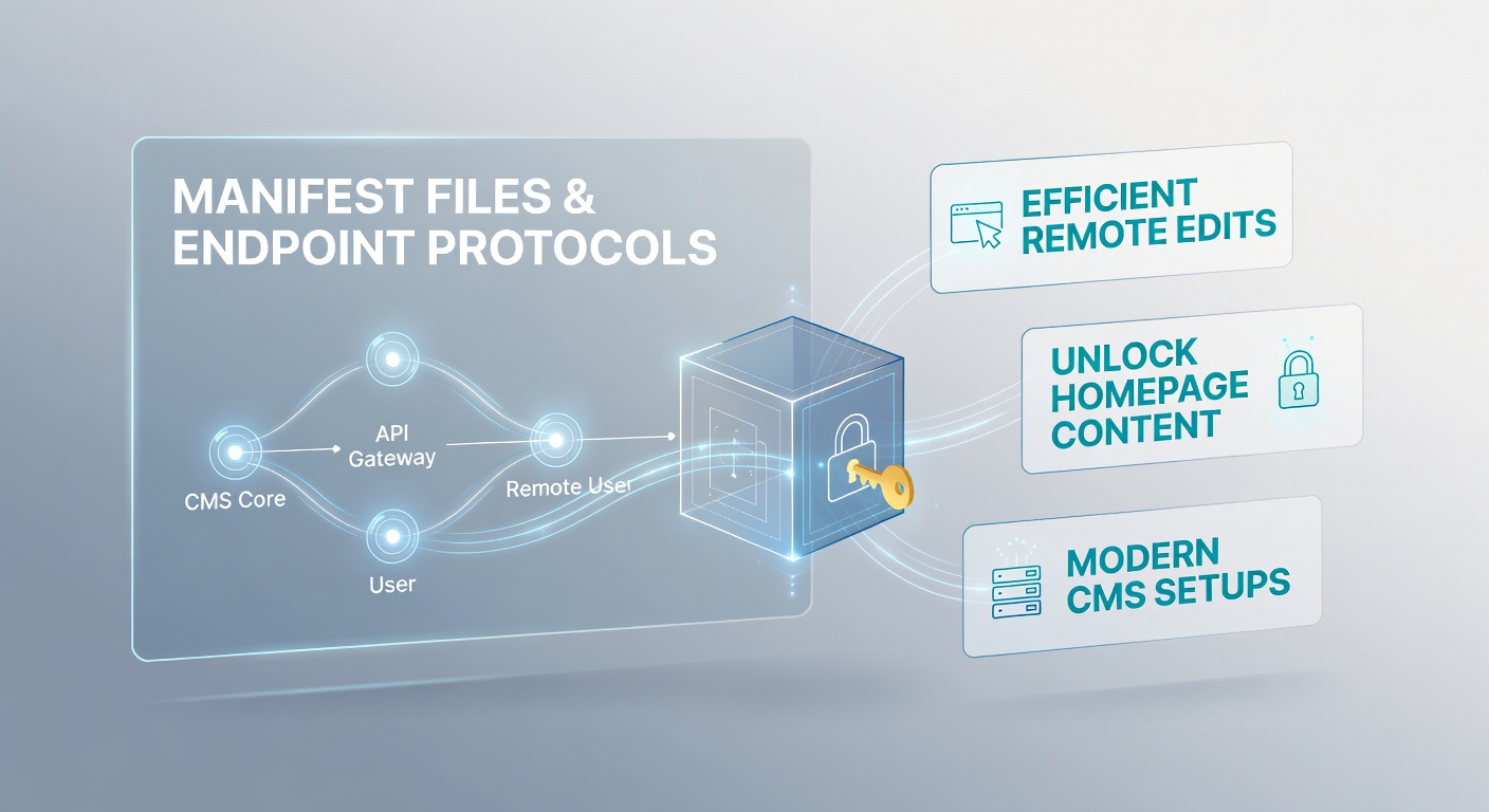Diagram van manifestbestanden en endpointprotocollen in een modern CMS-systeem