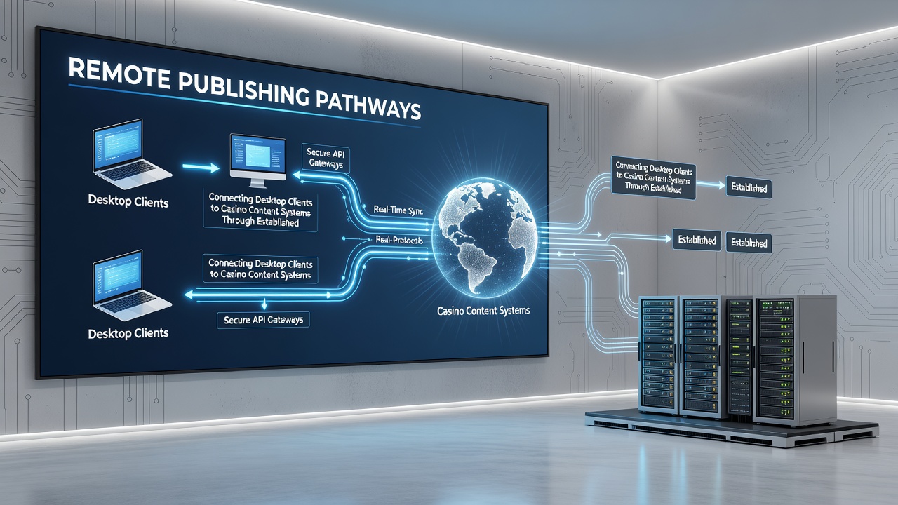 Schermafbeelding van een desktop client die casino content publiceert via WordPress endpoints