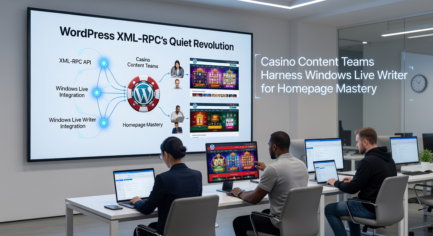 Schermafbeelding van Windows Live Writer interface verbonden met WordPress XML-RPC voor casino-homepage bewerking