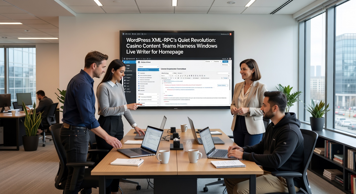 Voorbeeld van casino-homepage bewerkt in Windows Live Writer met XML-RPC synchronisatie, inclusief promotie banners en jackpot tellers